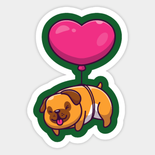 Cute Dog With Love Balloon Cartoon Sticker